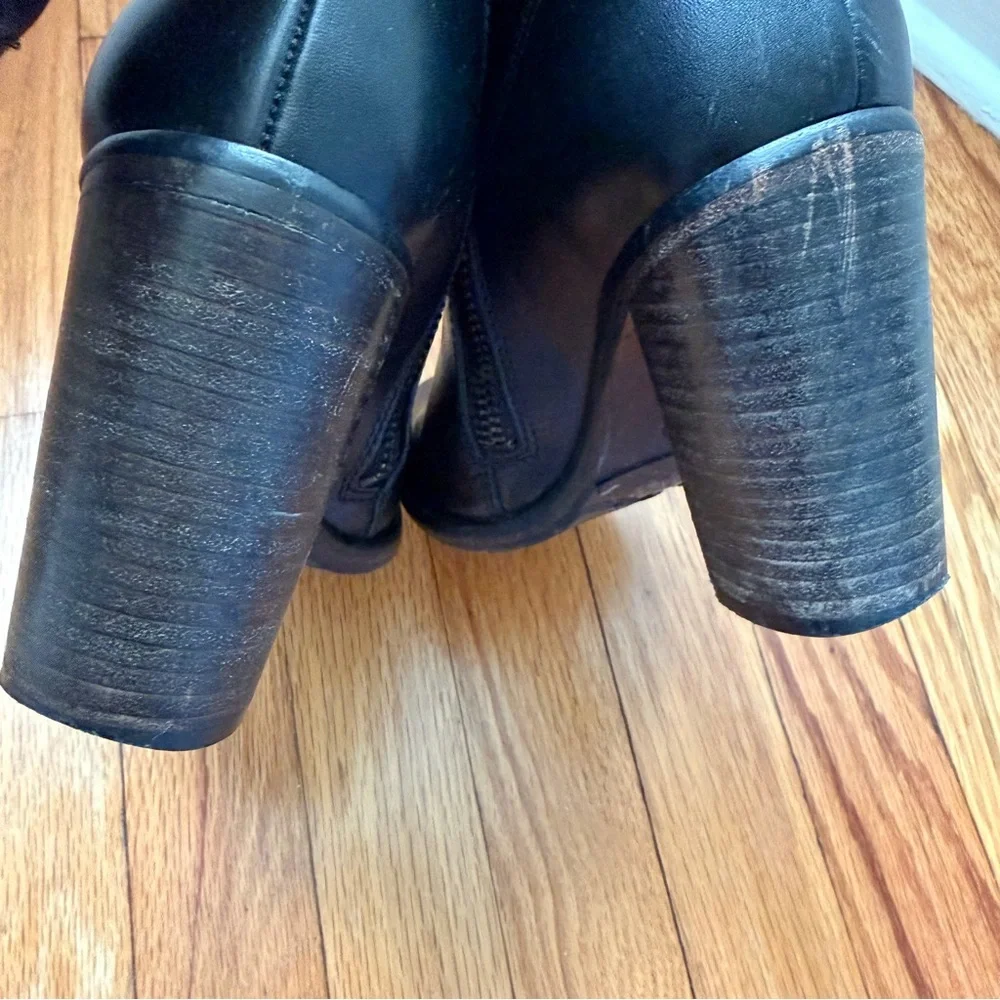 All Saints Black Leather Ankle Chunky Stacked Heel Women’s Boots Size 7.5, 8